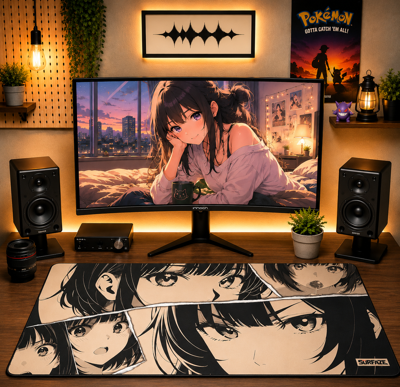 MANGA EYES | Extended Anime Gaming Desk Mat | Aesthetic Waifu Mousepad