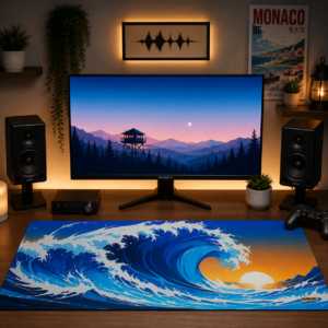 THE GREAT WAVE Desk Mat | Extended Japanese Art Gaming Mousepad | Ocean Sunset Aesthetic