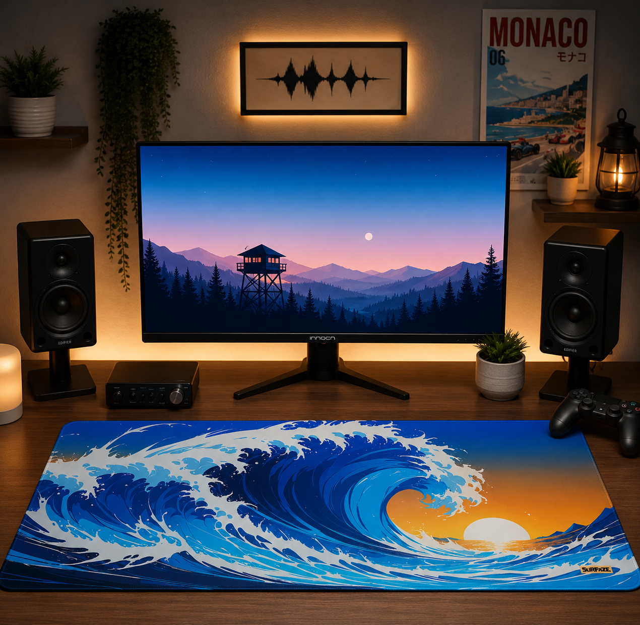 THE GREAT WAVE Desk Mat | Extended Japanese Art Gaming Mousepad | Ocean Sunset Aesthetic