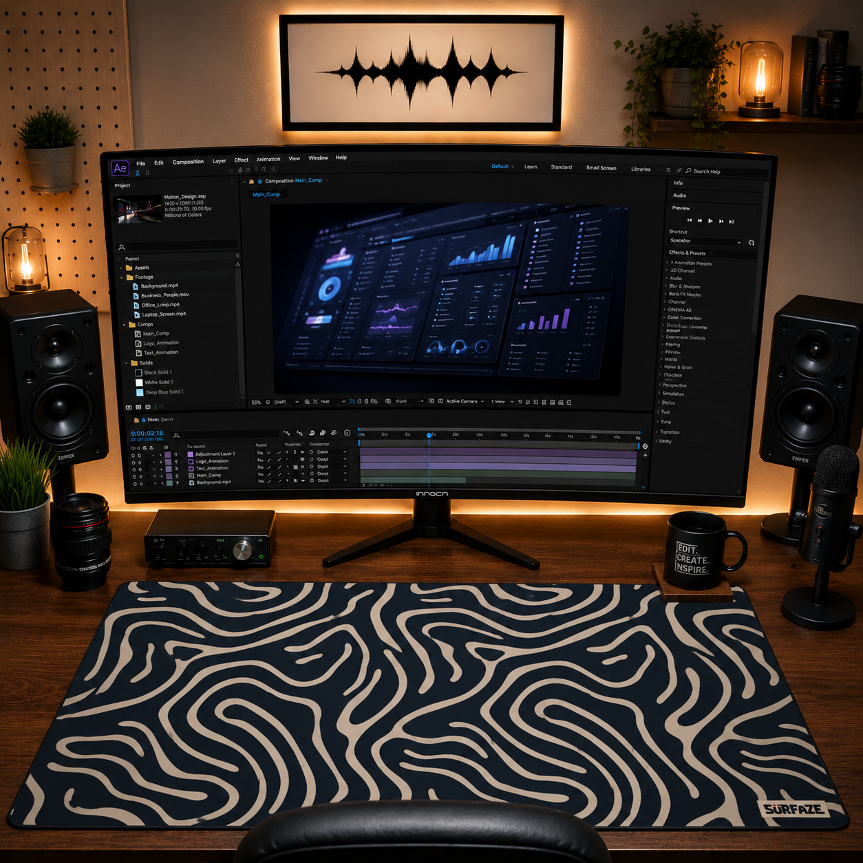 HYPNOSIS | Extended Black & White Abstract Desk Mat | Large Modern Gaming Mouse pad