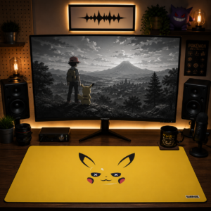 ELECTRIC ICON | Extended Minimalist Pop-Culture Desk Mat | 36"x18" Yellow Gaming Mousepad