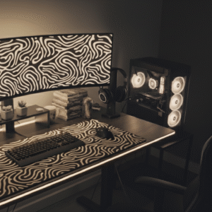 HYPNOSIS | Extended Black & White Abstract Desk Mat | Large Modern Gaming Mouse pad