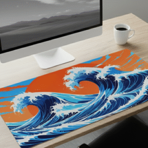 CRIMSON WAVE | Abstract Japanese Desk Mat | Extended Gaming Mouse pad