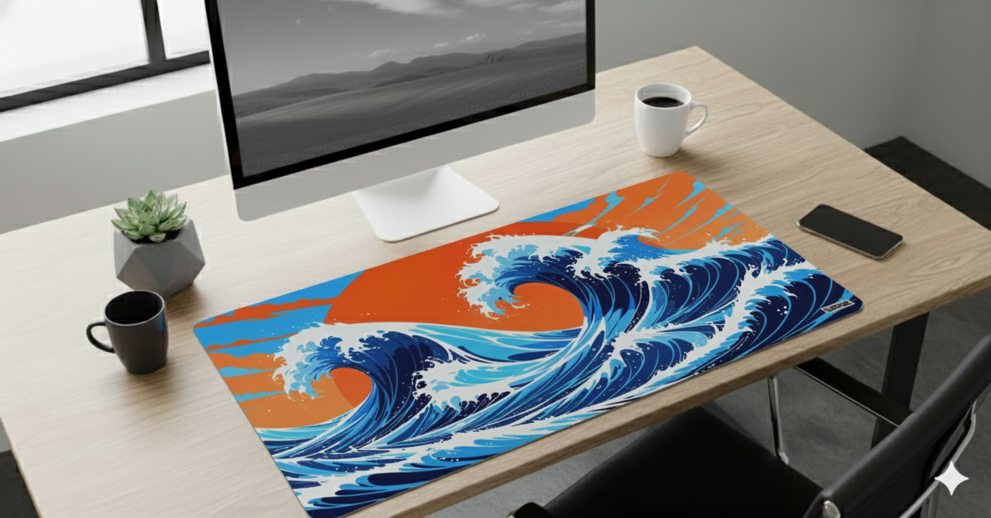 CRIMSON WAVE | Abstract Japanese Desk Mat | Extended Gaming Mouse pad