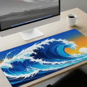 THE GREAT WAVE Desk Mat | Extended Japanese Art Gaming Mousepad | Ocean Sunset Aesthetic