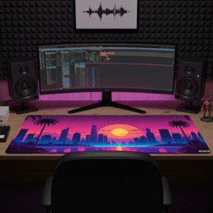 MIAMI VICE VIBE | Extended Synthwave Desk Mat | Vaporwave Gaming Mousepad