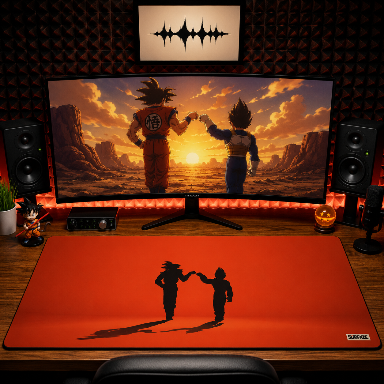 WARRIOR RIVALRY | Minimalist Silhouette Combatants Desk Mat | 36"x18" | Vivid Orange.