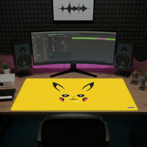 ELECTRIC ICON | Extended Minimalist Pop-Culture Desk Mat | 36"x18" Yellow Gaming Mousepad