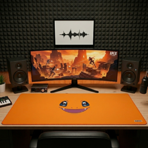 The Fire Starter | Minimalist Fire-Type Desk Mat | 36"x18" | Vivid Orange Aesthetic