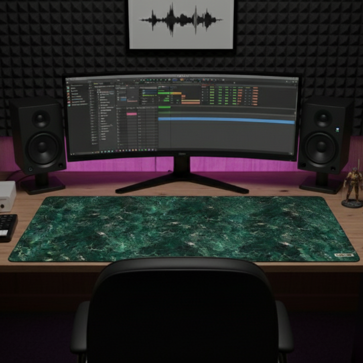 Verdant Void | Earthy Green & Charcoal Marble Desk Mat | 36"x18" | SURFAZE Exclusive