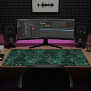 Verdant Void | Earthy Green & Charcoal Marble Desk Mat | 36"x18" | SURFAZE Exclusive