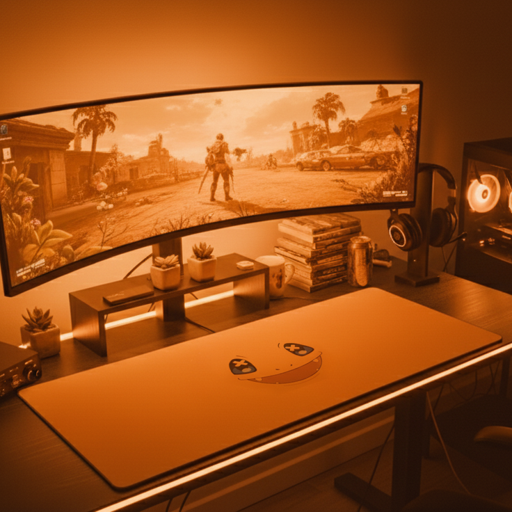 The Fire Starter | Minimalist Fire-Type Desk Mat | 36"x18" | Vivid Orange Aesthetic - Image 6