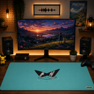 SQUAD LEADER | Minimalist Anime Character Desk Mat | 36"x18" | Cool Teal